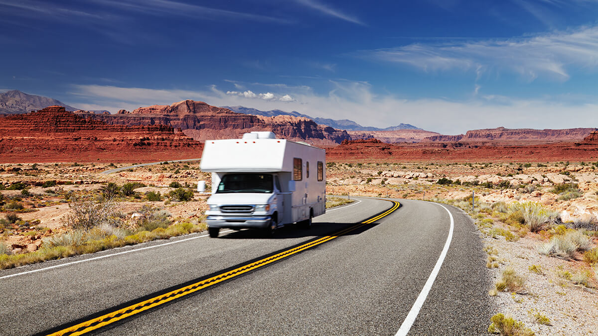 Motorhome on a scenic road.