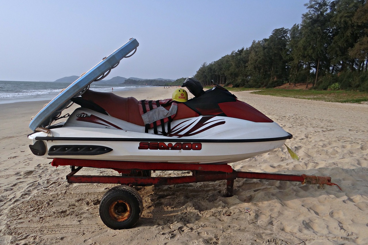 jet ski rental with board on back at beach